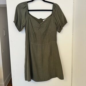 Olive Green Puff Sleeve Mini Dress